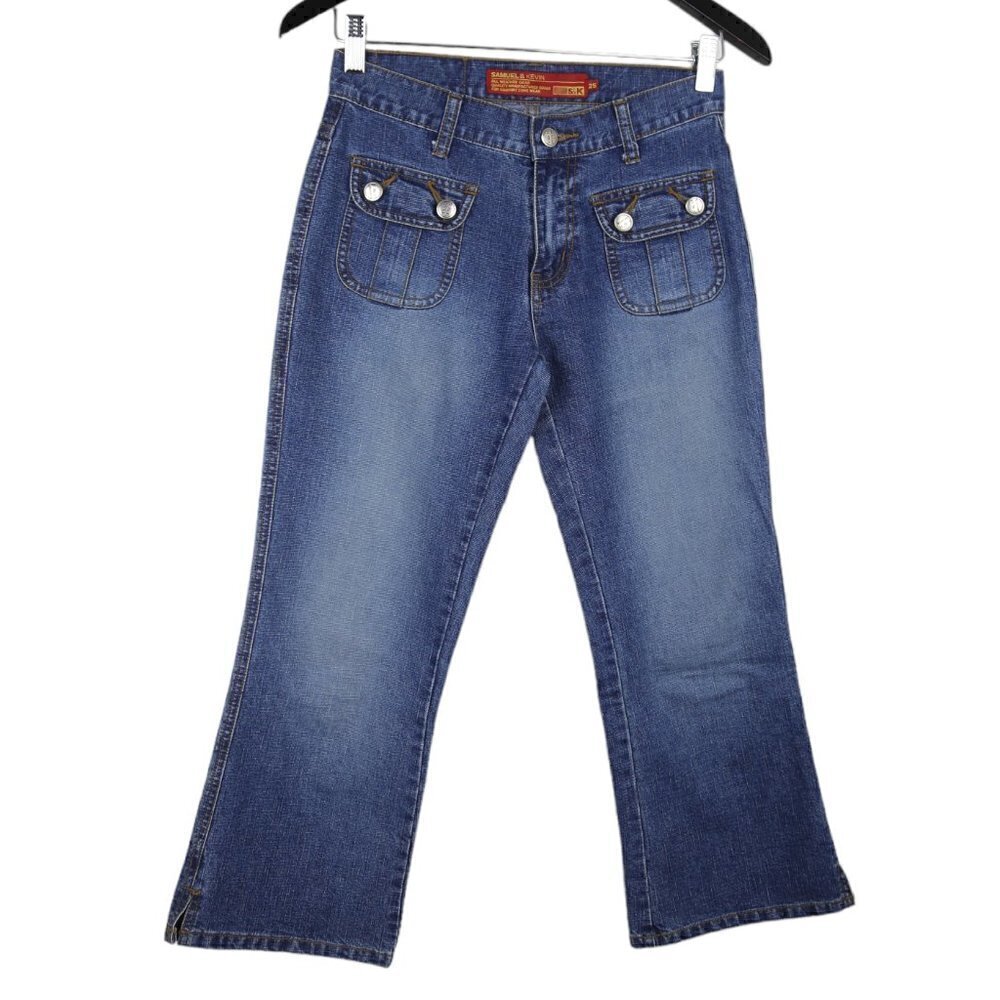 Y2K Vintage Samuel & Kevin Flap Pocket Wide Leg Denim Jeans Size 25